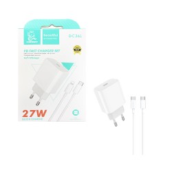 Carregador Denmen DC36T 27W com Cabo Tipo-C para Lightning 1M Branco